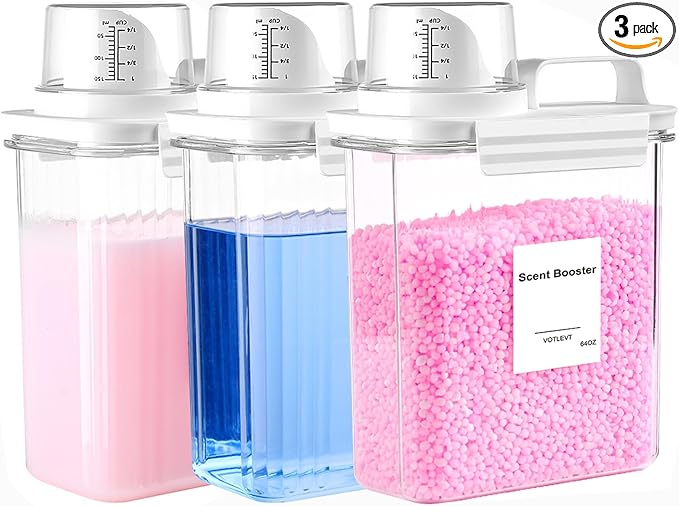 64 OZ Laundry Detergent Dispenser, Liquid Laundry Soap Dispenser, Fabric Softener Dispenser, Scent Booster/Laundry Powder Holder & Container, Laundry Room Organization and Storage, 3PACK