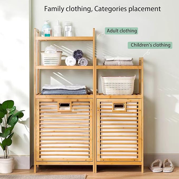 Laundry Hamper with 2-Tier Shelves & Tilt Out Basket, Laundry Baskets Organizer Hampers Bathroom Storage Shelf for Laundry Room, Bathroom, Nursery, Bedroom(2 Tier -Small)