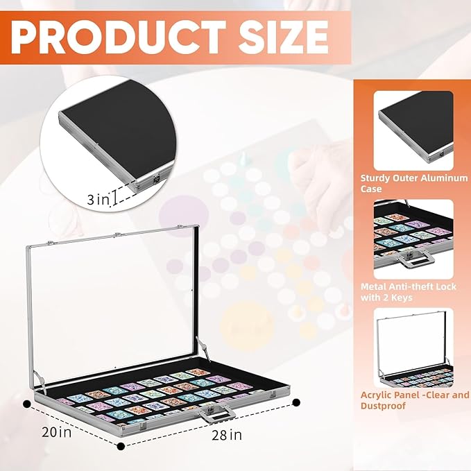 Portable Trade Show Display Case, 28"x20" Aluminum Card Show Display Case with Lock, Large Table Top Sports Card Display Case with Clear Acrylic Glass for Jewelry, Trading Card, Collectibles Shows