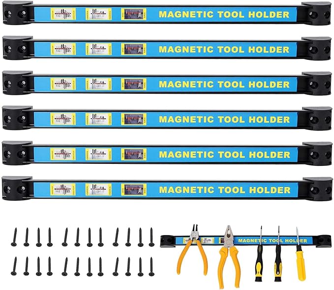 Magnetic Tool Holder 6 Pack, 18" Heavy Duty Magnetic Tool Bar Strip with Mounting Screws, Wall Mounted Metal Tool Organizer Rack for Garage, Workshop, Home, and DIY Projects