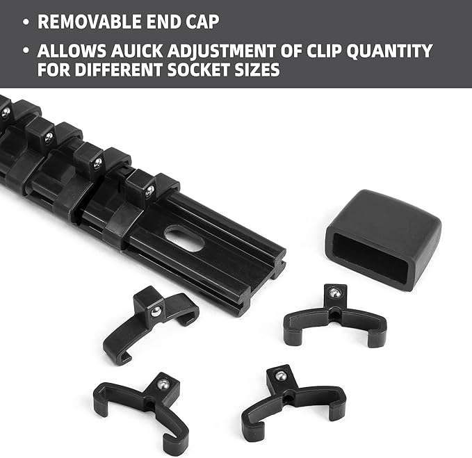 Socket Organizer Drive ABS Tools - Black Socket Holder, Premium Quality 9 Pieces Socket Holders Kit 1/4-Inch x 48 Clips, 3/8-Inch x 45 Clips, 1/2-Inch x 36 Clips（9PC,Black
