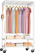 FUTASSI P6 Rolling Clothes Rack Heavy Duty, Clothing Racks for Hanging Clothes, Freestanding Garment Rack with Wheels, Portable Closet Rack Max Load 380 LBS, 35.5'' W x 14'' D x 74.6'' H, White