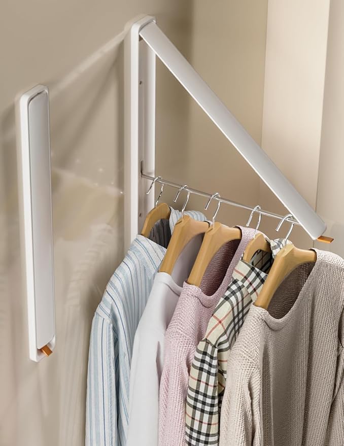 Dr.DJ Clothes Drying Rack Wall Mounted, Retractable & Foldable Clothes Hanger for Laundry Room Organization and Storage, Clothes Hanger Rack for Dorm, Closet, Balcony, Laundry Room(2Pack, White)