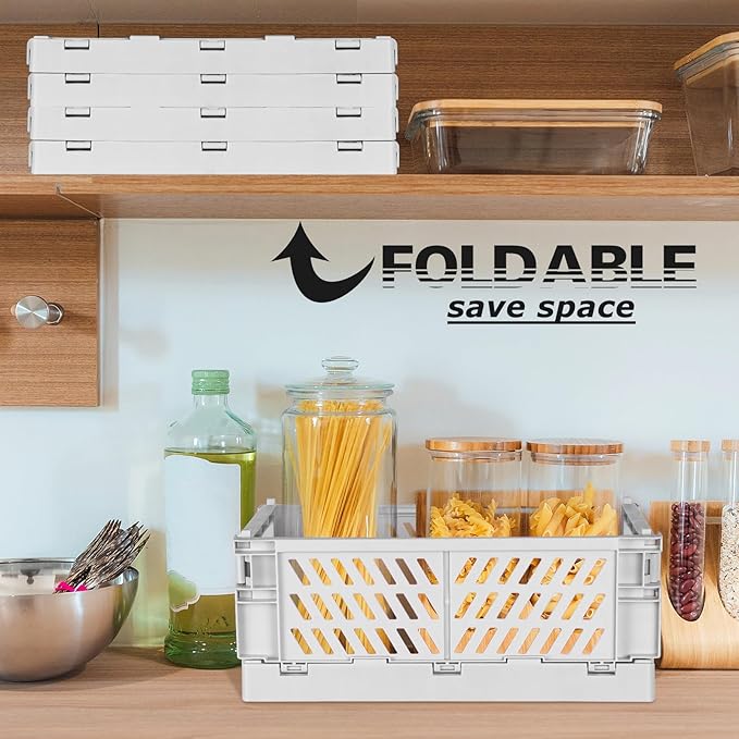 Tixill 2-Pack Mini Foldable Plastic Storage Box Mini Plastic Baskets for Organizing and Storage for Home Kitchen Bedroom Bathroom Office (16x11x6, Grey)