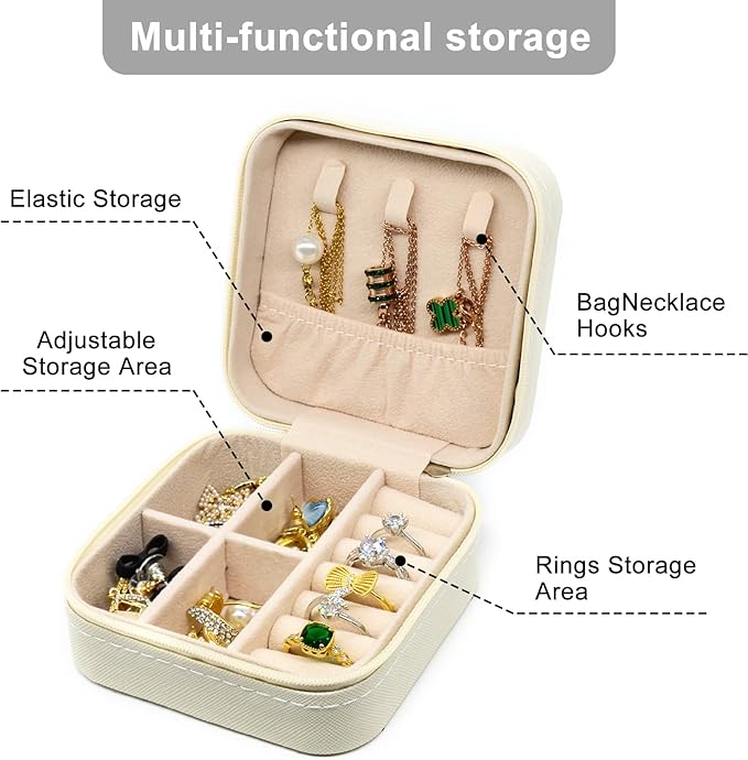 KEINE MARKE Small Jewelry Box, Travel Portable Jewelry Case for Ring, Pendant, Earring, Necklace, Bracelet Organizer Storage Holder Boxes (White*2)