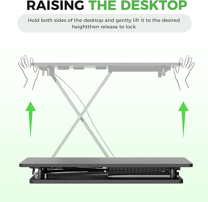 Standing Desk Converter Adjustable Height, 25.16" × 15.75" Height Adjustable Desktop Riser, No Assembly Required, Desktop Workstation for Laptop, Monitor and Office Use (Black)