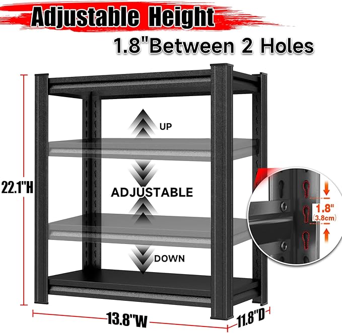Garage Storage Shelves,5 Tier Shelving Unit, 40 inch Wide, 18” Deep, 78” Tall Organizer Metal Shelf for Basement/Laundry/Pantry Heavy Duty, Adjustable,Easy to Install (2Tier-(13.8"Wx11.8"Dx22.1"H))