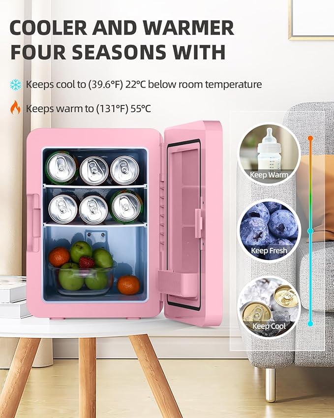 12L Skincare Fridge with Mirror & LED Lighting, 3-Mode Dimmable, Cooler & Warmer for Makeup, Cosmetic, Beauty, Portable Mini Beauty Fridge for Bedroom, Vanity, Car & Home Use