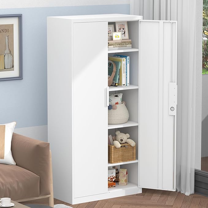Lockable Storage Cabinets, 72" H Heavy Duty Cabinet for Home Office, Large Storage Cabinet with Doors, Metal File Cabinets with Adjustable Shelves, Office Organizer