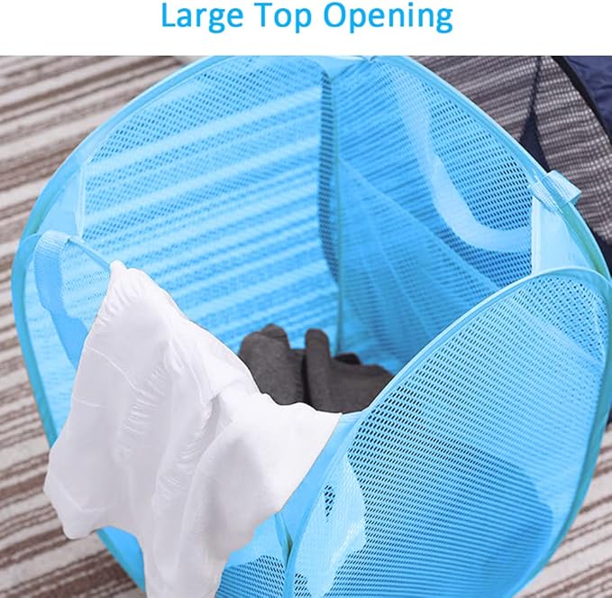 Larpur Pack of 2 Pop up Laundry Hampers, Collapsible Laundry Baskets, Portable Mesh Clothes Hampers for Kids Room, College Dorm, Bathroom, Foldable Hamper with Carry Handles, Sky Blue
