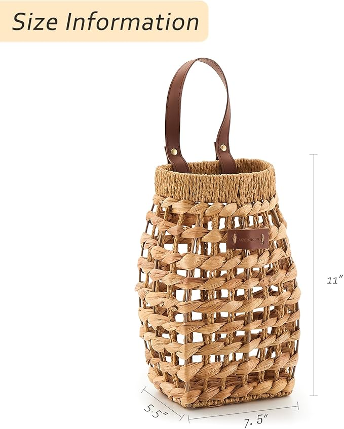 Woven Front Door Basket Water Hyacinth Wall Hanging Basket Decorative Boho Mounted Organizer for Dried Flower Plants Storage Basket for Garden, Home, and Farmhouse Décor (C_Hyacinth)