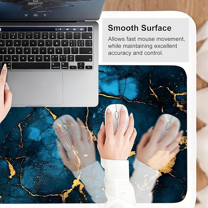 Blue Marble Gold Vein Mouse Pad – Large Extended Desk Mat 31.5 x 11.8 in– Elegant Navy Ink Texture with Metallic Cracks, Keyboard & Mouse Pad for Office & Gaming