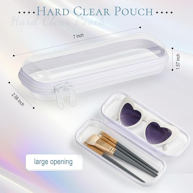 Sanwuta 6 Pcs Clear Hard Zipper Case Hard Plastic Zipper Pouches Transparent Makeup Bag Pencil Pouches for Travel Snacks Christmas Trinket Storage Organizer Box(White,7.87 x 2.56 x 1.57 Inch)