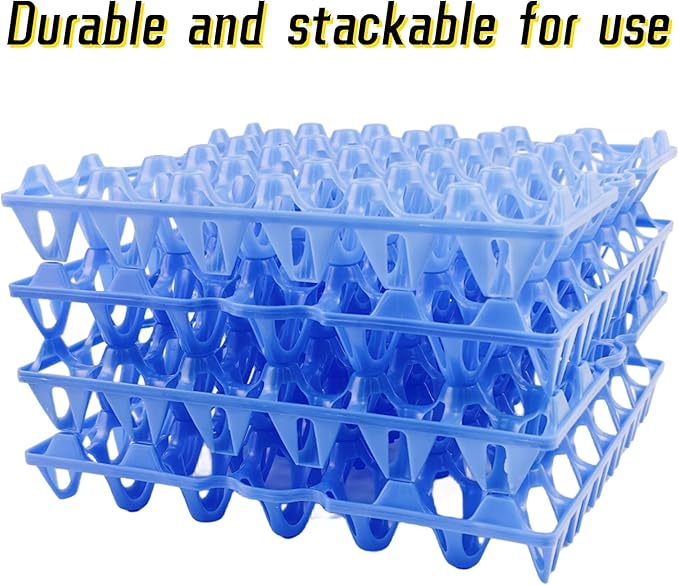 4-Pack Blue Rectangular Plastic Egg Tray, Stackable Egg Crates, 30-Egg Capacity, Modern Style, Reusable, Dishwasher Safe