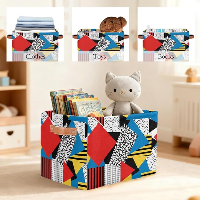 Large Storage Bins - Colorful Geometric Art Collapsible Rectangle Shelf Closet Organizer Baskets for Kids Dirty Clothes, Toys, Nursery, Bathroom, Bedroom, Home Decor Gift Basket