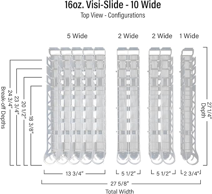 Display Technologies Visi-Slide Fridge Drink Organizer, Soda Can Organizer, Gravity Fed Glide for Angled Shelves for Coolers, Commercial Refrigerators, and Cold Vaults (2-Pack)