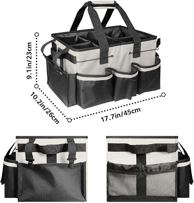 Boczif Cleaning Caddy Bag Wearable, Cleaning Caddy Supplies Organizer with Handle, Shoulder Straps & Detachable Divide, Cleaning Tool Organizers Tote Bag for Cleaners & Housekeepers (White)