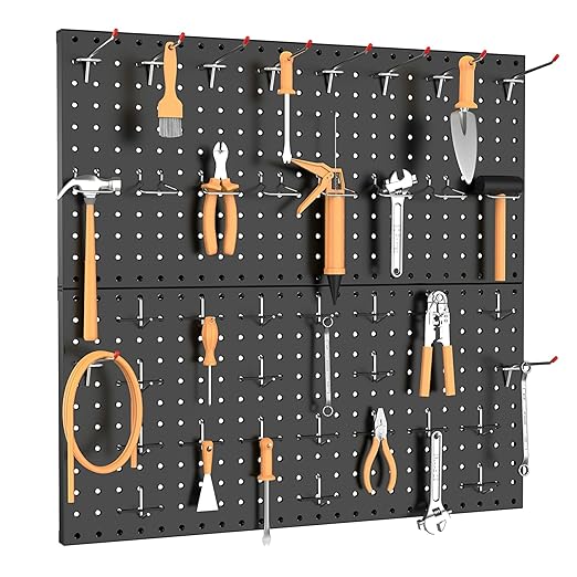TORACK 2-Pack 12x24 inch Metal Pegboard Panels for Garage Wall, Tool Organizer Pegboard for Workbench, Workshop, Tool Storage Peg Board for Pegs(Black)
