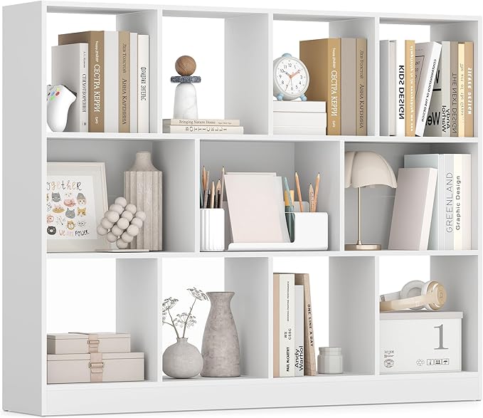 VASAGLE Custos Collection - Bookshelf, 3-Tier Bookcase, Book Shelf, Open Storage Shelf, 9.4 x 49.6 x 39.4 Inches, for Living Room, Home Office, Dining Room, Cloud White ULBC454W01