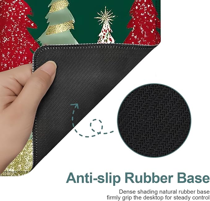 Christmas Tree - Green Gaming Mouse Pad 35.4"x15.7"Desk Mat Anti-Slip Rubber Base & Durable Stitched Edges for Gamers Smooth Mouse Writing Surface for Desk Office/Home