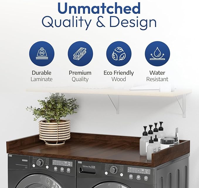 OfficeSimpli Large Washer Dryer Countertop 30 x 58 - Made in USA - Laundry Countertop Over Washer and Dryer, Laundry Room Countertop Organization Solution with Non-Slip Pads, California Walnut