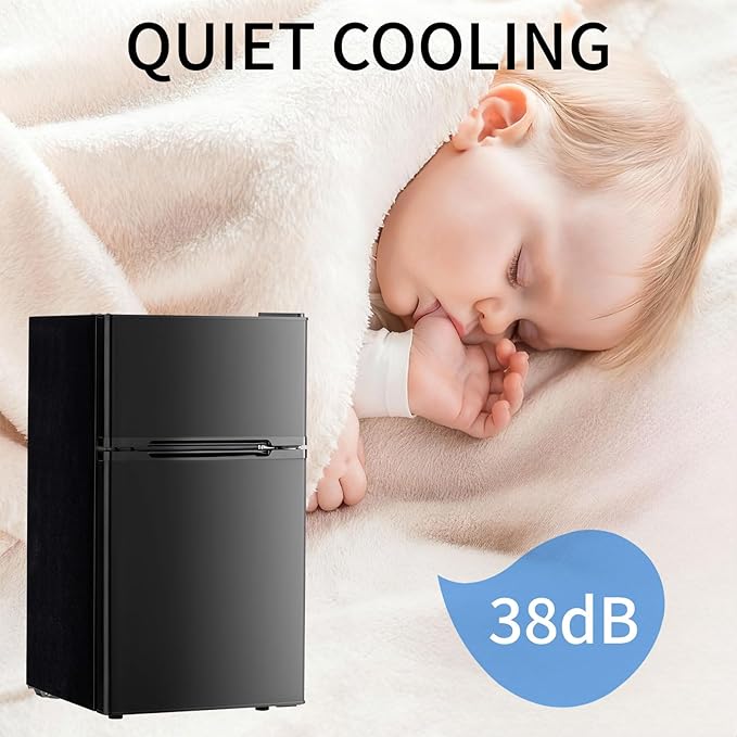 Compact Refrigerator 3.2 Cu.Ft Mini Fridge with Freezer, 7-Temperature Settings Double Door Compact Refrigerator, Adjustable Thermostat & Removable Shelves for Dorm Apartment (2 Door)