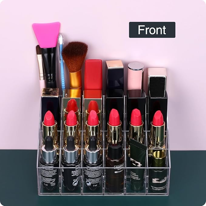 Lipstick Organizer,Small Clear Plastic Compact Lip Gloss Chapstick Perfume Sample Mascara Holder with 24 Slots