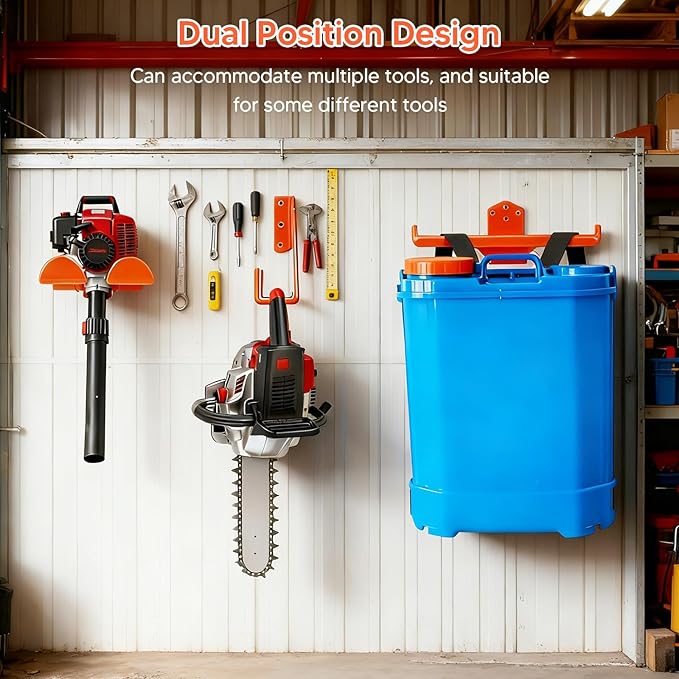 3 Pack Heavy Duty Garage Storage Hooks - Wall Mount Hangers for Weed Eater, Chainsaw, Backpack Leaf Blower - Steel Utility Tool Organizers for Garden Shed