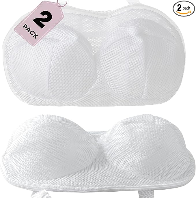 2 Pack Large Bra Laundry Bags for Washing Machine, Lingerie Bag for Washing Delicates Underwear Brassiere, Bra Washer Protector for Laundry (White 2 pack)