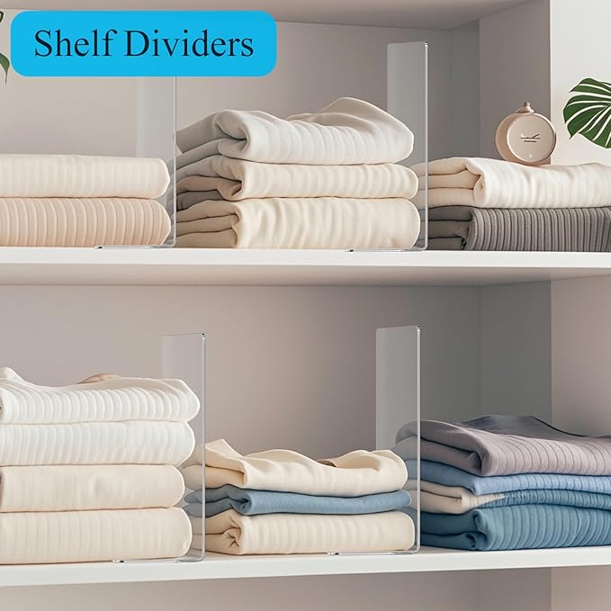 Shelf Dividers for Closet Organization: 12" Tall x 10" Deep Acrylic Closet Shelf Dividers for Clothes Sweater Purse - Free Standing Clear Separators for Shelves