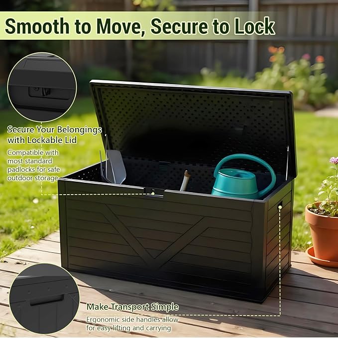 Outdoor Storage Box, 70"×32“-Deck Box Outdoor Storage Bench Outside Waterproof Resin Storage Bench, Lockable Patio Cushions, Garden Tools Storage For Furniture, UV Resistant(Black)