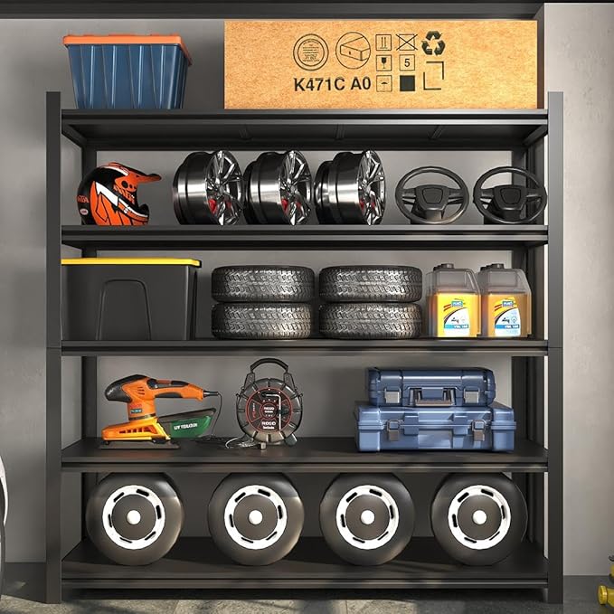 48.2" W Garage Shelving 3000LBS Storage Shelf Heavy Duty Garage Storage Shelves Adjustable 5 Tier Metal Shelves for Storage Industrial Heavy Duty Shelving Unit 24.2" Dx48.2 Wx72.2 H