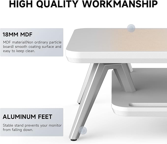 Fenge Monitor Stand, Monitor Stands Riser for Desk, 23.6 Inch Wood Desk Shelf with Storage Organizer and Cable Management for Office Desk Accessories