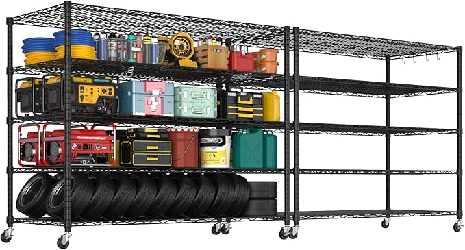 PrimeZone 5 Tier 80.7" Hx55.5 Wx24 D Wire Shelving with Wheels 3000lbs NSF Certified Storage Shelves Heavy Duty Metal Shelf Adjustable Rolling Rack Commercial Garage Restaurant Warehouse Kitchen 2Pcs
