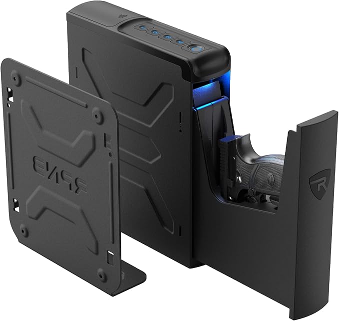 RPNB Gun Safe,Mounted Biometric Nightstand Handgun Safe with Quick Access Sliding Door, Pistol Safes for Wall Bedside Desk Vehicle with the Fingerprint, Keypad, Pistol Holder,Carbon Knight Series