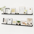 Picture Ledge Shelf, Floating Shelves Set of 2, 48 Inches Solid Wood Nursery Book Shelves for Toys Storage, Kids Bookshelf Wall Mounted for Living Room Bedroom Decor Books Photo Frames, Black