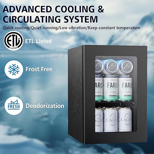 COWSAR Commercial Beverage Refrigerator 24-Can Mini Fridge, Countertop Wine Cooler Small Adjustable Digital Thermostat, LED Light, Freestanding Countertop Drink Refrigerator for Home, Bar & Office