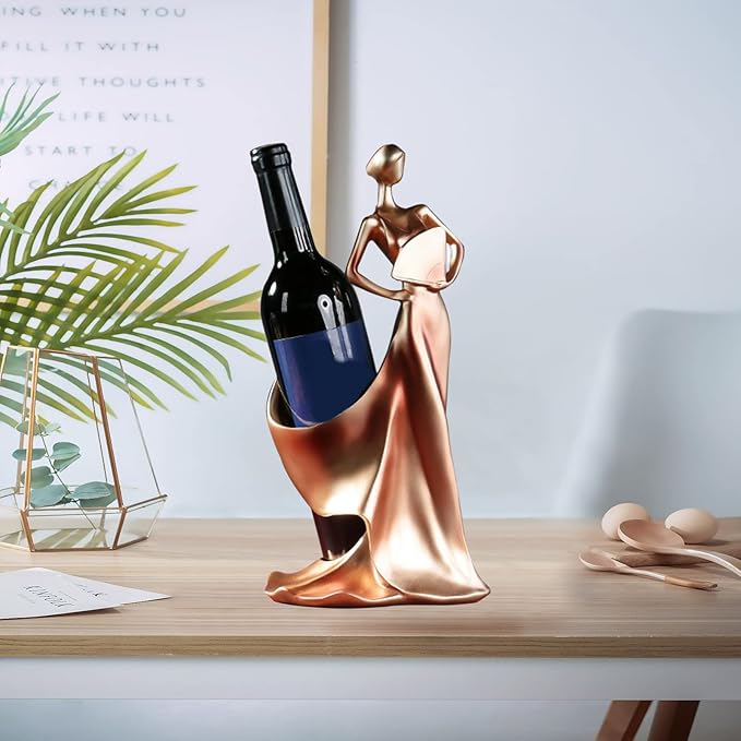 Artpaul Wine Bottle Holder Beauty Lady Statue Wine Bottle Stand Lady Wine Rack Decoration Wine Cork Holder Decor Wine Decor for Kitchen Bar (Golden Red)