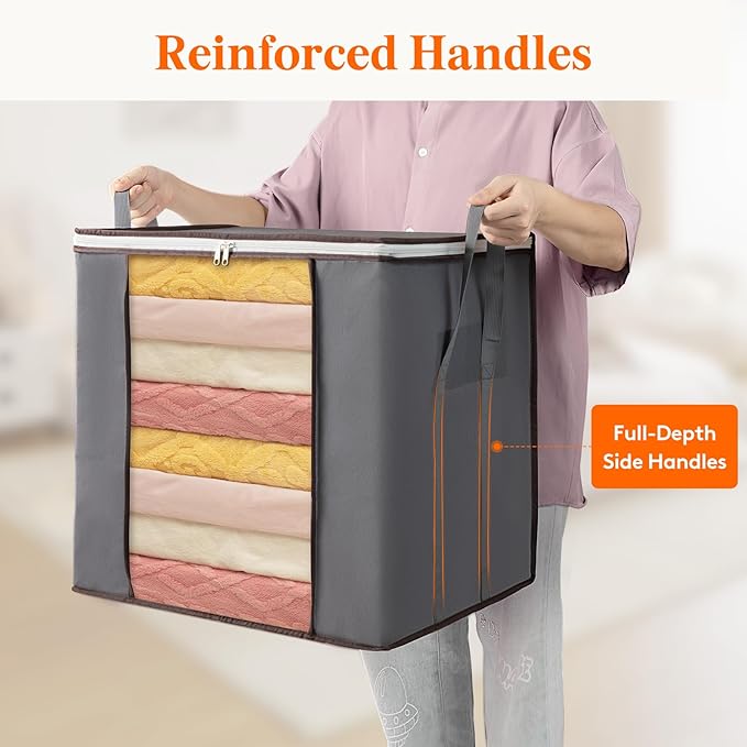 Lifewit 100L Extra Large Blanket Storage Bags, Foldable Comforter Storage with Reinforced Handles, Clothes Storage Containers for King Comforter, Bedding, Pillow, Sheet, Storage Bin with Lids 6 Pack
