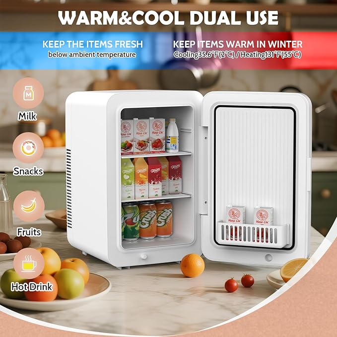 advwin 22L Mini Fridge for Bedroom, 30 Cans Portable Cooler & Warmer Compact Refrigerators with AC/DC Power for Skin Care, Beverage, Cosmetics, Food, Drinks, Office Desk Dorm Room