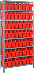QUANTUM STORAGE SYSTEMS 1275-SB809RD Solid Heavy Duty 8 Shelves 21 STORE-MAX Red Bins 75" H x 36" W x 12" D