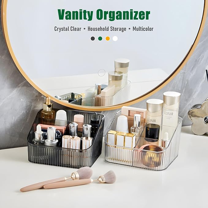 Clear Makeup Brush Holder & Organizer for Vanity, Bathroom Countertop - 5 Cup Toiletry Organizer, Storage & Display for Skincare, Perfume, Hairbrush, Sunglasses & Desk Accessories