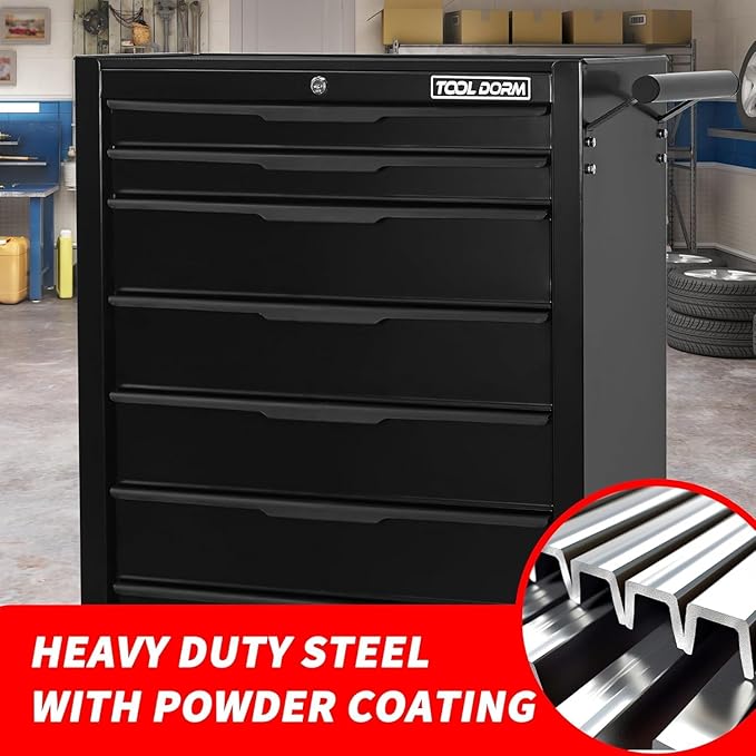 7-Drawer Rolling Tool Chest with Locking Wheels & Drawers, 13" D x 24.2" W x 34" H Mobile Tool Storage Cabinet, Heavy-Duty Garage Organizer w/Ergonomic Handle