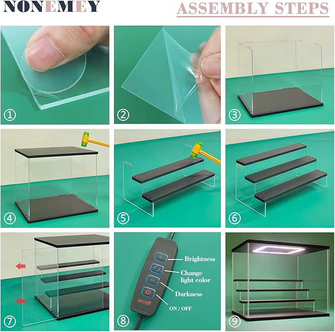 NONEMEY Clear Acrylic Display Case Stand with LED Light 2/3/4/5/6 Tier Storage Box Showcase Dustproof Organizer Box for Collectibles (6 Tiers 19.6 * 12.5 * 16.5inch)