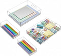 4 Pack Desk Drawer Organizer Set 3 Size Clear Acrylic Drawer Organizer Trays and Storage Dividers Office Accessories for Pen Makeup Silverware Office Bathroom