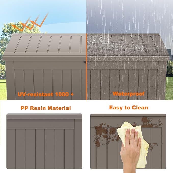280 Gallon Outdoor Deck Box,Storage Lockable Waterproof Patio Furniture,Garden Tools,Cushions,Pool Accessories Outside Storage Resin Box(Grey)