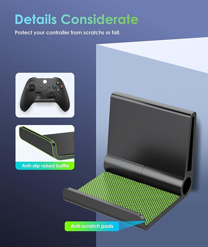 6 Pack Foldable Controller Wall Mount Holder for Xbox PS5 PS4 PS3 Switch Pro Strong Adhesive/Screw Upgraded Controller Stand Hanger with Anti-slip Pad Universal Gaming Remote, Headphone Accessories