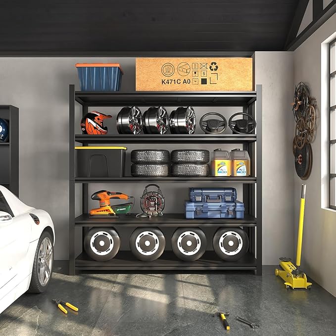 48.2" W Garage Shelving 3000LBS Storage Shelf Heavy Duty Garage Storage Shelves Adjustable 5 Tier Metal Shelves for Storage Industrial Heavy Duty Shelving Unit 24.2" Dx48.2 Wx72.2 H, 2 Pcs