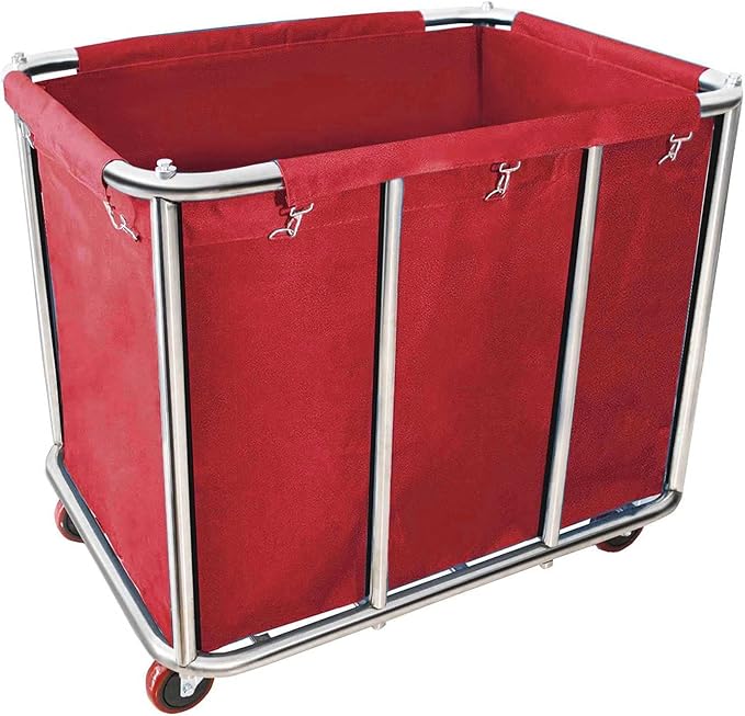 Commercial Laundry Cart With Wheels - 11.5 Bushel Heavy Duty Stainless Steel Hamper With Waterproof Lining - 260 Lbs Load Capacity