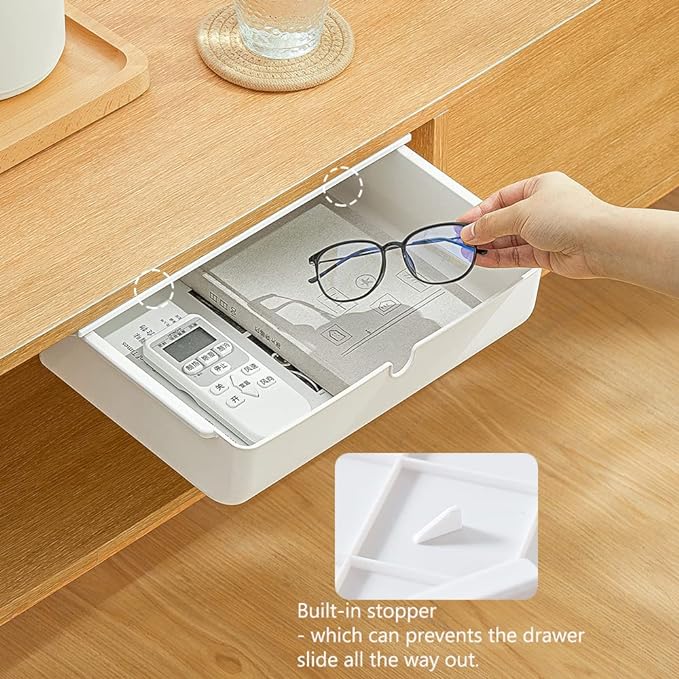 Poeland Under Desk Drawer Self-Stick Storage Organizer for Office Home School Large Size White